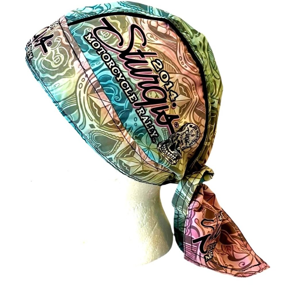 New STURGIS 2014 BIKER RALLY Sugar Skull HEADWRAP/ Doo Rag-Hot Leather